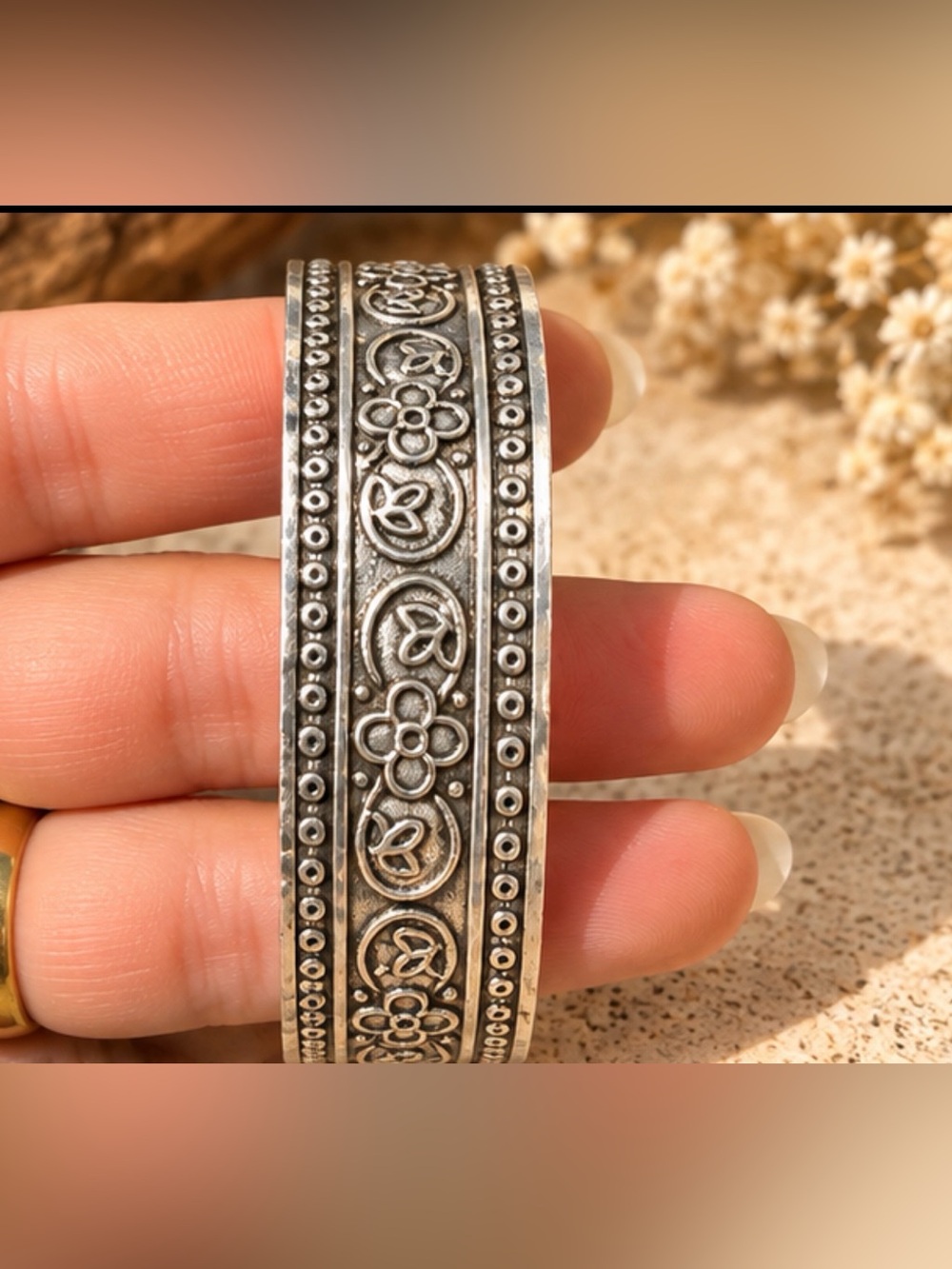 925 Sterling Silver Oxidized Antique Finish Wide Bangle Bracelet